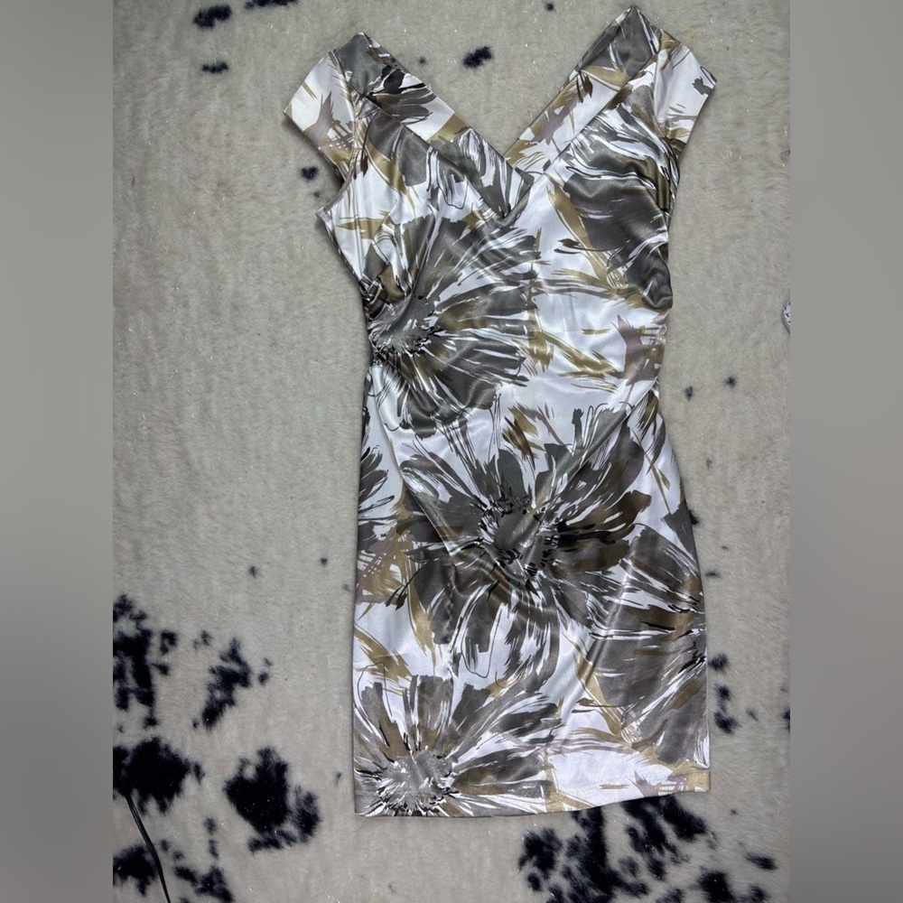 Maggie London Women’s Brown Tan Floral Satin Dress Size 6